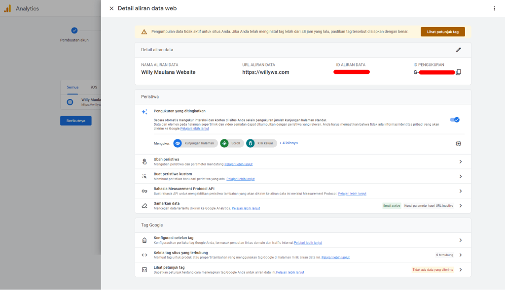 Berhasil Membuat Akun Google Analytics