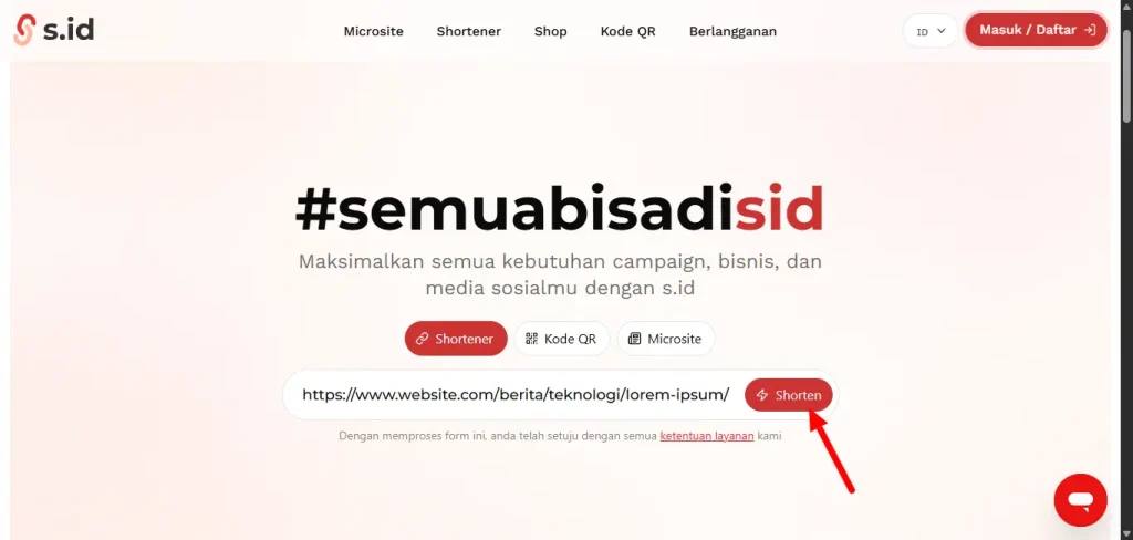 Klik Tombol Shorten